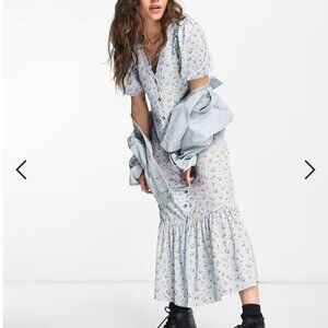 NWT Topshop Jersey Button Through Midi Dress in Pale Blue